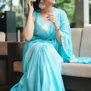 Whispers of Nature – Pure Linen Saree with Subtle Stripes