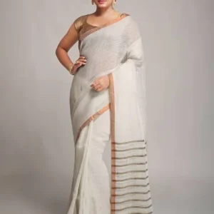 Sunlit Charm – Handwoven Pure Linen Saree in Pastel Hues